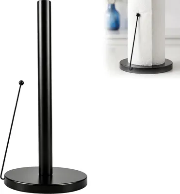 Image de Porte-rouleaux de cuisine autoportant, en acier inoxydable noir, pour rouleaux standard, accessoire de cuisine