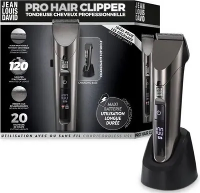 Immagine prodotto di Tagliacapelli, Jean Louis David Pro Hair Clipper, 20 lunghezze di taglio, batteria agli ioni di litio, lame in acciaio inossidabile e titanio