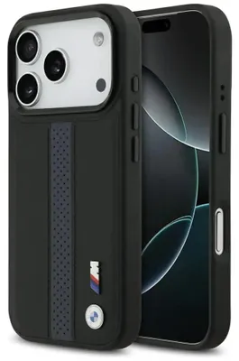 Image de Étui BMW MagSafe iPhone 17 Pro similicuir noir bleu logo métal