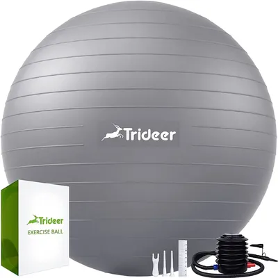 Produktbild von Trideer® Dicker Gymnastikball, Anti-Burst Pilates Ball, Sitzball Büro, für Balance, Yoga als Fitness Kleingeräte - im Gym-Home-Büro, Inkl. Luftpumpe - Silber – M – Ø48-55 cm
