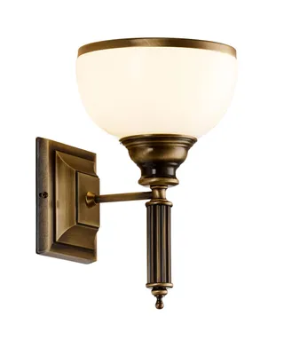 Produktbild von JUPITER ZEUS Wandleuchte Klassisch 1-flammig E27 Wandlampe Vintage Retro Landhausstil Altgold Messing Patiniert Glas Weiß