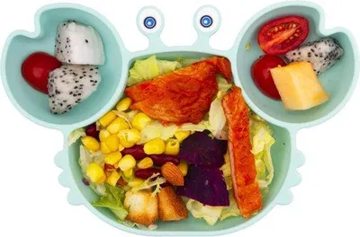 Produktbild von Famanu Kinderteller mit Fächern - Silikon Baby-Tischset mit Saugnäpfen