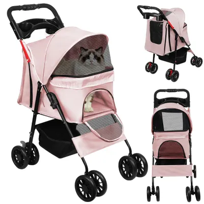 Produktbild von Klappbar Hundewagen 2 in 1 Hundebuggy Bis 20kg,Pet Stroller Hundebuggy Haustierwagen Oxford,für Kleine Hunde und Katzen 98x67x46cm Rosa