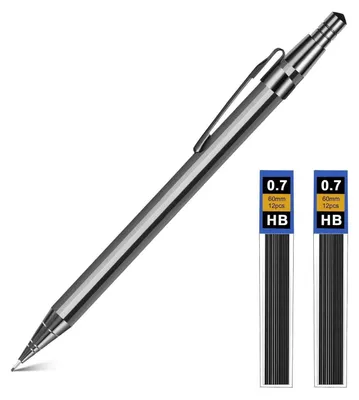 Zdjęcie produktu dla Zestaw ołówków mechanicznych 0,7 mm, metalowe, z 2 sztukami wkładek HB do pisania i rysowania