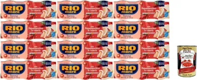 Produktbild von Rio Mare Thunfisch in Olivenöl mit Kalabresischer Chili, 12er Pack, 3 x 65g, + Italian Gourmet polpa 400g