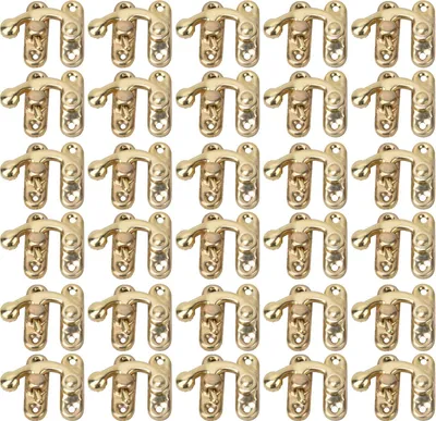 Obrázok produktu pre 30 ks železných zapínaní v retro štýle pre šperkovnice a darčekové krabičky, 3,2 x 2,8 cm, žlté, na ľavú stranu