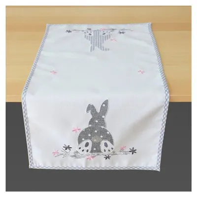 Produktbild von Tischläufer 40 x 85 cm mit Osterhasenmotiv in Weiß und Rosa