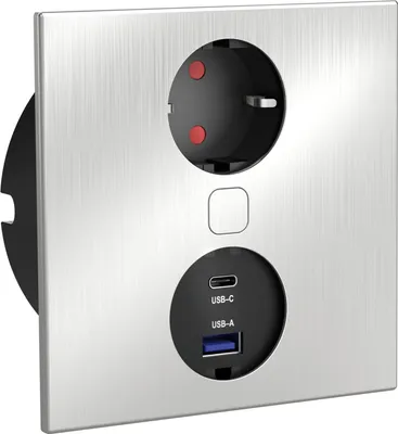Produktbild von HPF Einbausteckdose Duplex-Q, 1 Stk. Schukosteckdose, + USB-Charger, Edelstahl