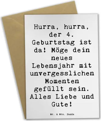 Produktbild von Mr. & Mrs. Panda Grußkarte Spruch 4. Geburtstag Feiern - Weiß - Geschenk, Kindergeburtstag, Meilenstein, dankeskarten, neues Lebensjahr, Happy Birthday, einladungskarten