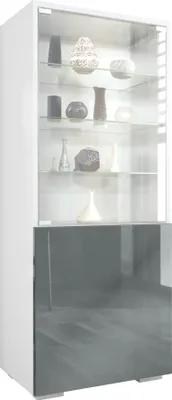 Produktbild von Vladon Vitrine Granada,  Germany, Vitrinenschrank mit Glastür und Glaseinsatz, Weiß matt/Grau Hochglanz (50 x 122,5 x 34,5 cm)