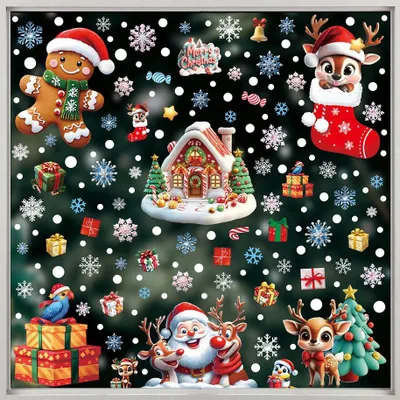 Productafbeelding van INF Kerst Raamstickers - 6 Ontwerpen, Statische Raamdecoratie voor de Feestdagen
