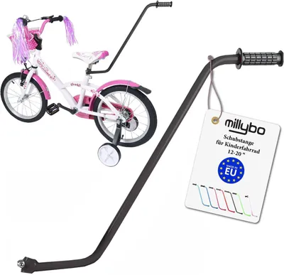 Produktbild von millybo Kinderrad Schiebehilfe – Schubstange & Schiebestange Lernhilfe Schwarz
