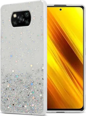 Produktbild von Cadorabo Hülle für Xiaomi POCO X3 NFC in Transparent mit Glitter Schutzhülle aus flexiblem TPU Silikon mit funkelnden Glitter Case Cover Etui Handy Hülle