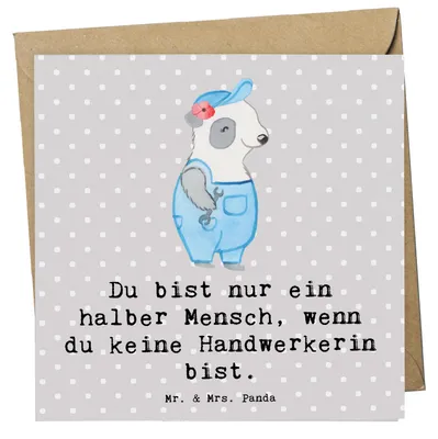 Produktbild von Mr. & Mrs. Panda Glückwunschkarte Handwerkerin Herz - Grau Pastell - Geschenk, Spruch, Lustig, doppelkarte, Werkstatt, Klappkarte, anlasskarte, Grußkarte, faltkarte