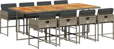 Produktbild von vidaXL 9-tlg. Garten-Essgruppe mit Kissen Grau Poly Rattan