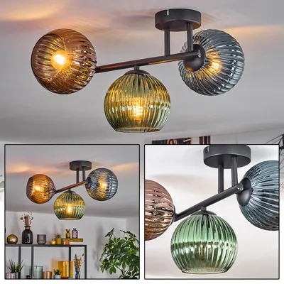 Produktbild von Fossobiubo Deckenlampe aus Metall/Riffelglas in Schwarz/Grün/Blau/Kupferfarben