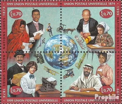 Produktbild von Briefmarken UNO - Genf 1999 Mi 376-379 Viererblock (kompl.Ausg.) gestempelt 125 Jahre UPU