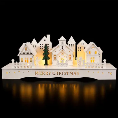 Produktbild von SALCAR LED Weihnachtsdorf Holz Schwibbogen 3D Lichterbogen Weihnachtsdeko 33cm mit 10 LED Beleuchtung Weihnachten Advent Winter Tisch und Fenster