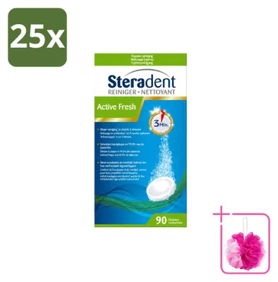 Produktbild von 25 x Steradent Active Fresh Kunstgebitreiniger - Menthol en Eucalyptus - 90 Tabletten - Sparpackung - 25 Stücke