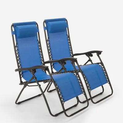 Produktbild von 2er Set klappbare Liegestühle Sonnenliegen Strandliegen für Garten und Strand Emily Zero Gravity - Blau