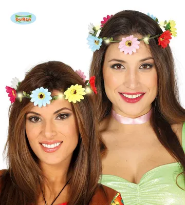 Produktbild von 70er Jahre Blumenkranz mit LED für Damen  bunt Hippie