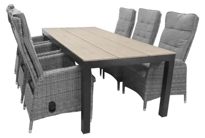Produktbild von 7-teiliges Gartenset | 6 verstellbare Gartenstühle Palermo | Limasol Gartentisch | 225 cm