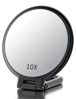 Image de Miroir de poche avec poignée, miroir de maquillage double face, grossissement 10X/1X, pliable, portable, noir