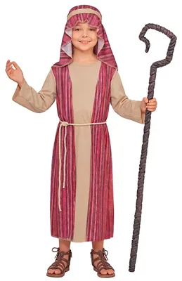 Produktbild von Roter Schäfer Kostüm Kinder 110–140 cm – Biblisches Hirtenkostüm 110 cm - 3-4 Jahre