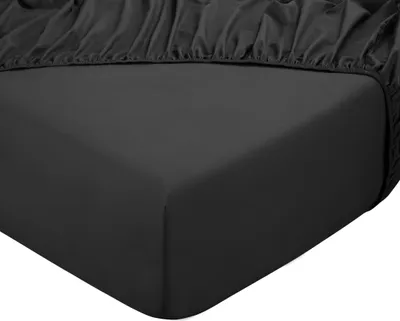 Produktbild von DoubleDry Spannbettlaken 180x200 cm - 100% Baumwolle - Spannbetttuch - Gummiband rundum - 28 cm Steg - Schwarz