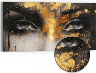Produktbild von DEQORI Hybrid Leinwand Bild 60x30 cm 'Goldener Blick' Wandbild Glas flach modern
