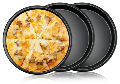 Pizzablech rund 28 cm, 3er-Set, schwarz, Antihaftbeschichtung