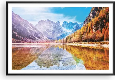 Produktbild von Gerahmtes Poster - Schwarzer Rahmen - Herbst Landschaft Berge - 91,5x61 cm - Wand Bild - Wanddeko - Wandbilder - Kunstposter - Wandposter - Bilderrahmen - Bilder - Kunstdruck - P2BAA91x61-4624