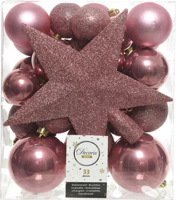 Produktbild von Weihnachtskugeln mit Christbaumstern Kunststoff samtpink 33er Set