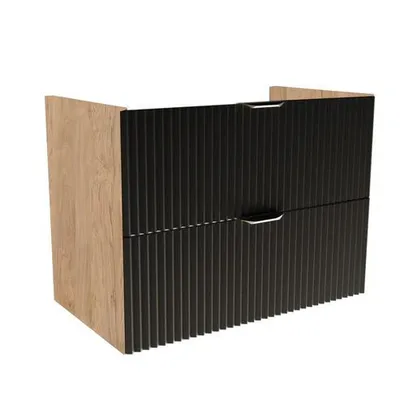 Obrázok produktu pre WENA Skrinka pod umývadlo 80 cm bez dosky, rebrované čelá, zlaté kovové úchytky Willy (farba: čierna/orech)