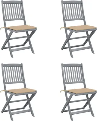 Produktbild von BESTE 2022© Outdoor-Stuhl Stilvollen mit robustem ,Klappbare 4er Set Gartenstühle mit Kissen Massivholz Akazie Relaxsessel Armlehnstuhl mit Premium & schlichten Design *HOM