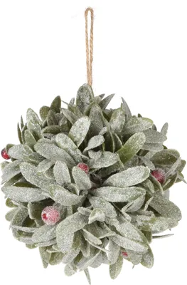 Imagen del producto de Esfera decorativa colgante "Leaf", 11 cm, con bayas rojas