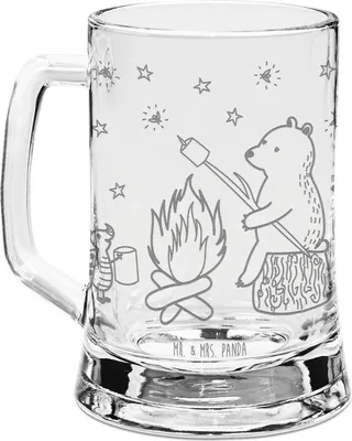 Produktbild von Mr. & Mrs. Panda Gravur Bierkrug Bär & Marienkäfer Lagerfeuer - Transparent - Geschenk, Mit, Bierhumpen, Humpen, Seidel, Glas, Teddy, Krug
