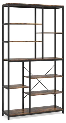 Image de Bibliothèque à étagères ouvertes - Bibliothèque industrielle à 9 étagères - 10 cubes de rangement - Structure métallique - 200 x 100 x 30 cm - Marron