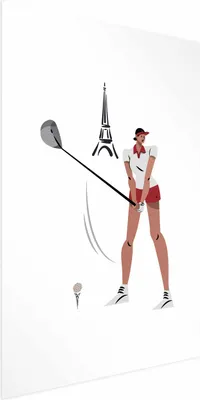 Produktbild von Posterpapier Poster - Illustration of a Female Golfer with the Eiffel Tower in the Background 29.7x42 cm Abstrakt i-B-10050-ao-a