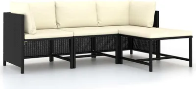 Produktbild von 4-tlg. Garten-Sofagarnitur mit Auflagen Schwarz Poly Rattan