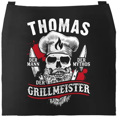 Produktbild von Premium Grill-Schürze für Männer mit Name Der Mann Der Mythos Der Grillmeister Totenkopf Skull Spruch lustig Moonworks® schwarz Herren
