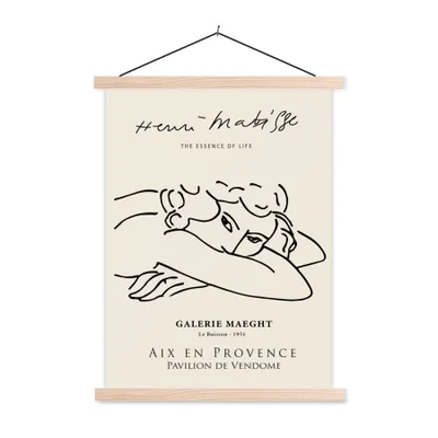 Produktbild von MuchoWow® Textilposter Matisse - Frau - Porträt - Strichzeichnung 40x53 cm mit holzfarbenen Rahmen - Schlafzimmer