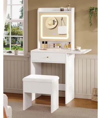 Produktbild von Schminktisch mit Beleuchtung, Hocker, 3 Farben, verstellbare Helligkeit, Weiß