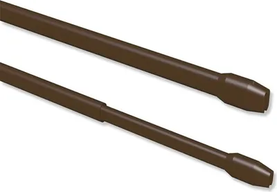 Two brown rods with tapered ends, presented diagonally on a white background.