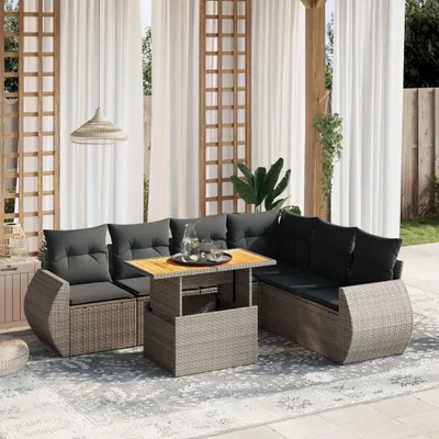Produktbild von Möbel 7-tlg. Garten-Sofagarnitur mit Kissen Grau Poly Rattan - Sitzgruppe 3272215