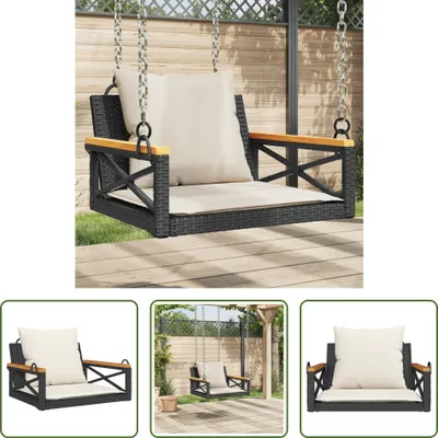 Obrázek produktu pro The Living Store Závěsné křeslo s polštářem Black 63x62x40 cm Poly ratan