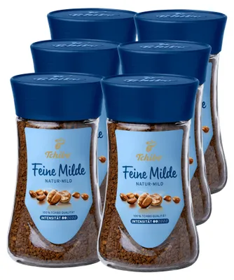Zdjęcie produktu dla Tchibo Feine Milde Kawa rozpuszczalna Opakowanie zbiorcze Maxipack, 600 g – 6 x 100 g, kawa rozpuszczalna z ziaren, zawiera kofeinę
