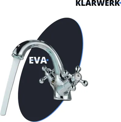 Produktbild von KLARWERK® EVA | Vintage Wasserhahn Bad Chrom glänzend Badarmatur | Retro Edelstahl Armatur für Waschbecken | Hotel Gastro Mischbatterie 2 Anschlüsse