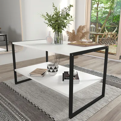 Produktbild von VCM Holz Beistelltisch | Couchtisch im schlichten Industriestyle | Maße ca. H. 50 x B. 90 x T. 50 cm | Wohnzimmertisch | Kaffeetisch - Insasi L