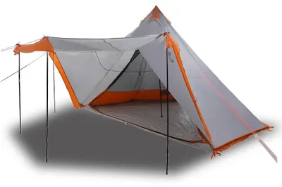 Image de vidaXL Tipi tente familiale 8 personnes Gris et orange Étanche